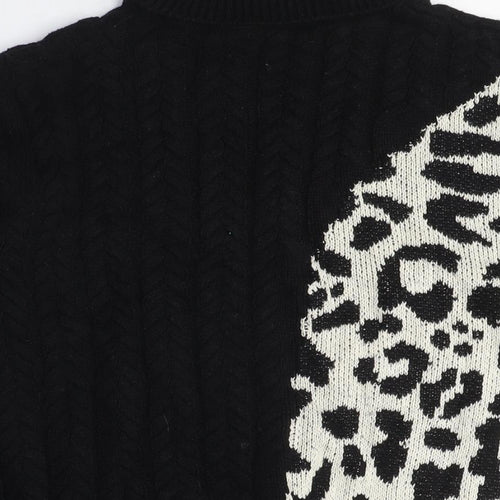 Desigual Womens Black Roll Neck Animal Print Cotton Pullover Jumper Size L - Leopard Print
