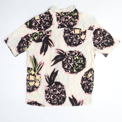 Zara Mens White Cotton Button-Up Size S Collared Button - Pineapple