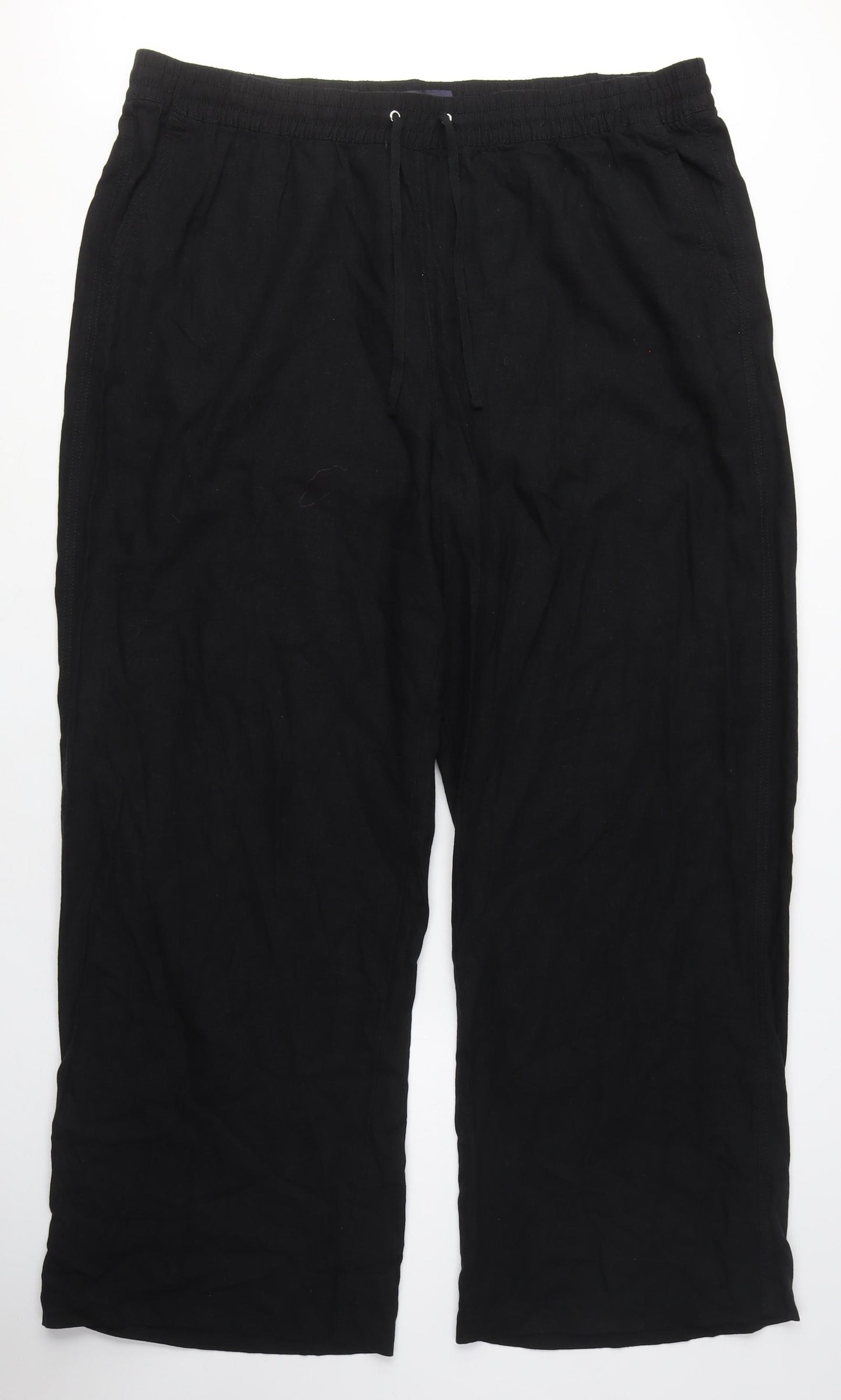 Marks and Spencer Womens Black Linen Trousers Size 20 L29 in Regular Tie - Linen Pants