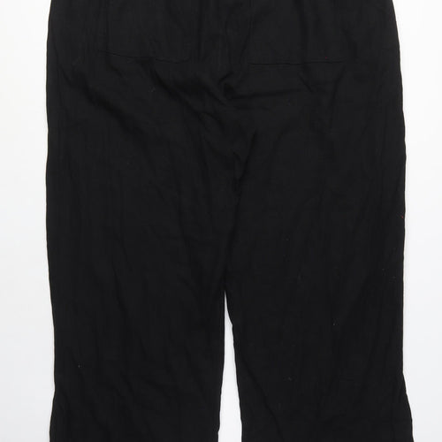 Marks and Spencer Womens Black Linen Trousers Size 20 L29 in Regular Tie - Linen Pants