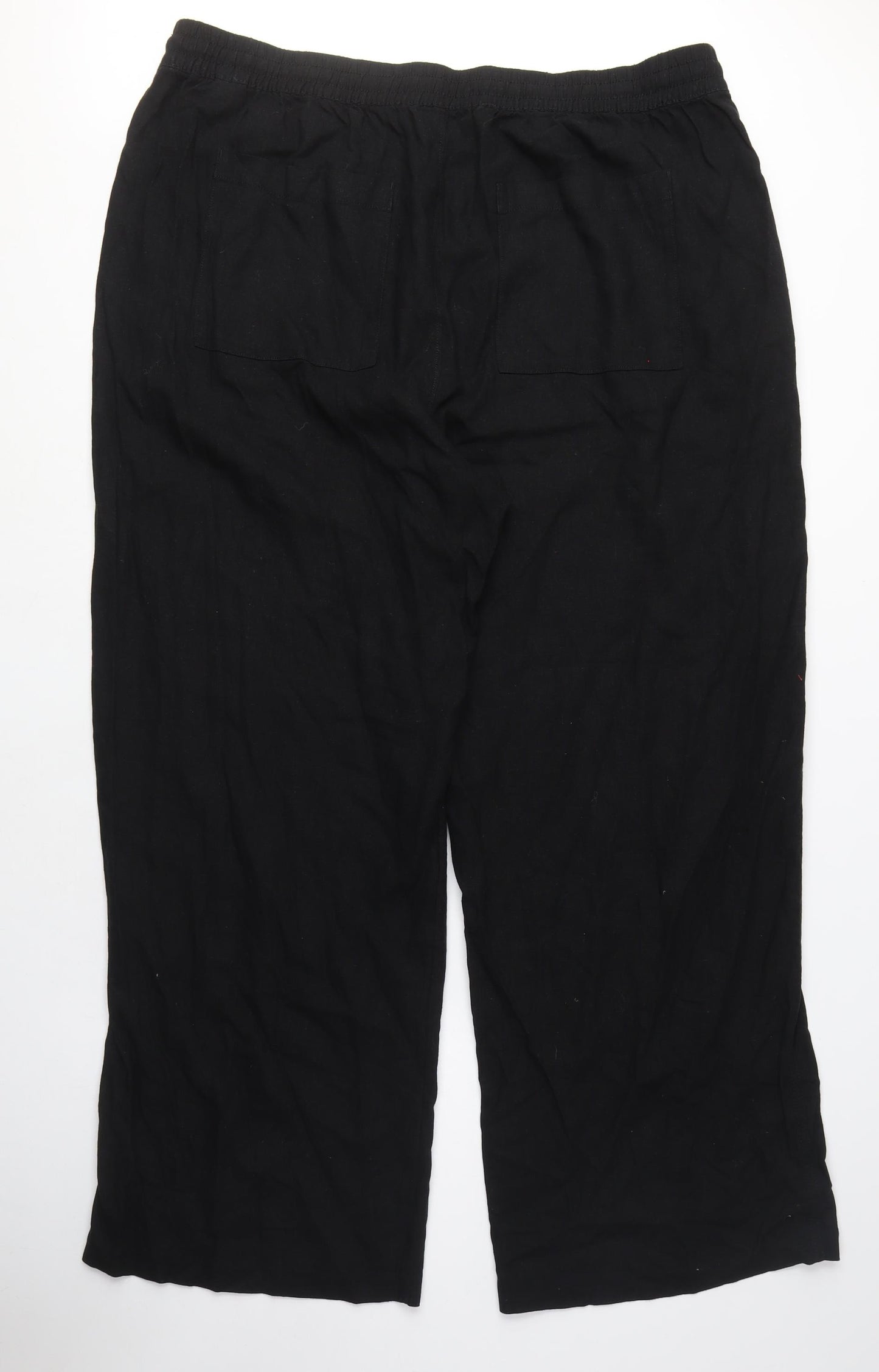 Marks and Spencer Womens Black Linen Trousers Size 20 L29 in Regular Tie - Linen Pants