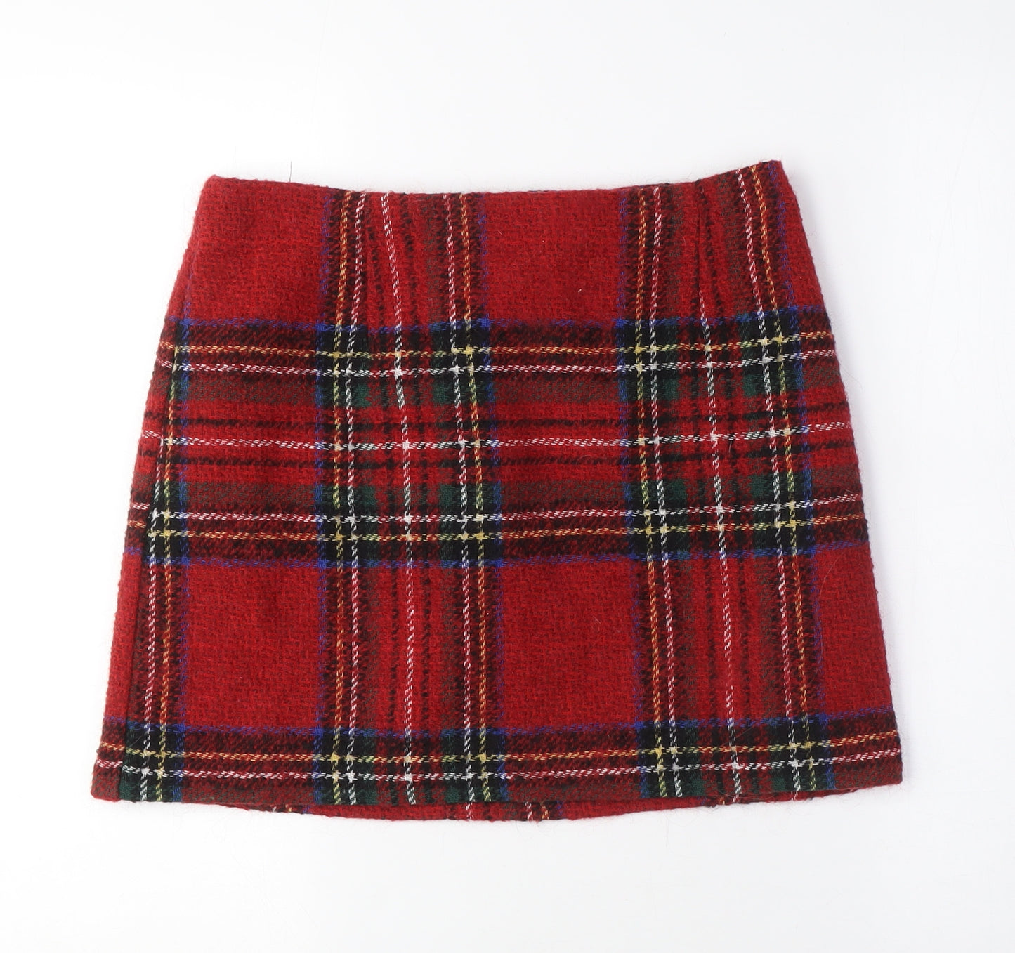 New Look Womens Red Plaid Acrylic A-Line Skirt Size 10 Zip