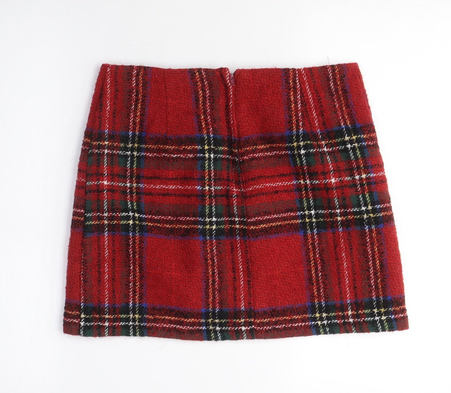 New Look Womens Red Plaid Acrylic A-Line Skirt Size 10 Zip