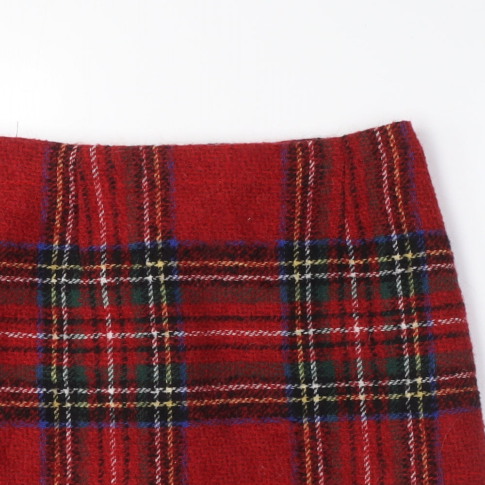 New Look Womens Red Plaid Acrylic A-Line Skirt Size 10 Zip