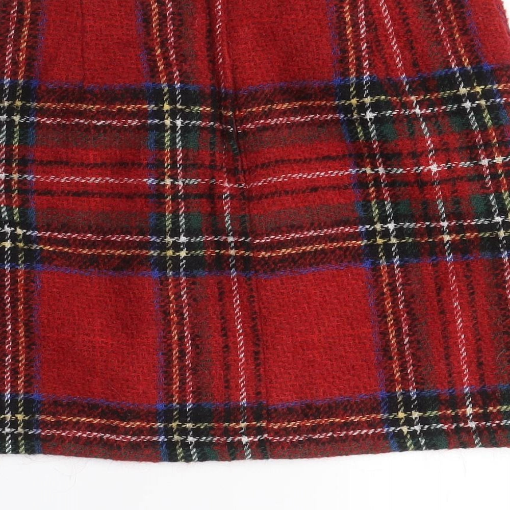 New Look Womens Red Plaid Acrylic A-Line Skirt Size 10 Zip