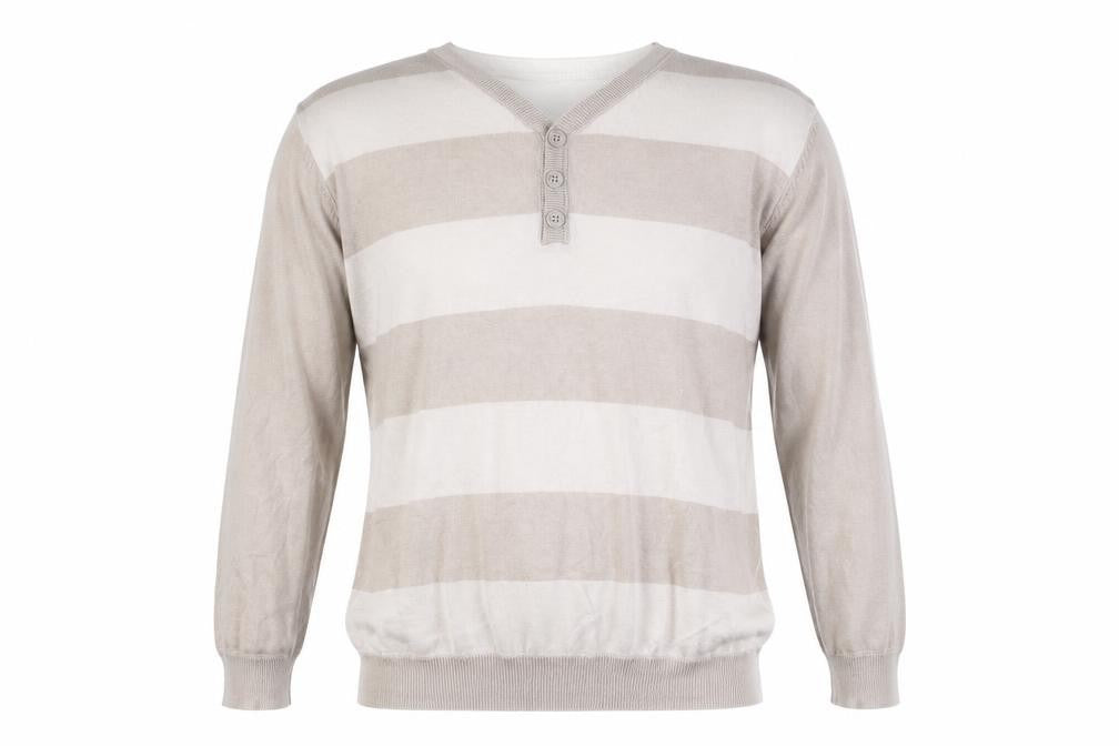Burton Mens Beige V-Neck Striped Cotton Pullover Jumper Size M Long Sleeve - Double Layer