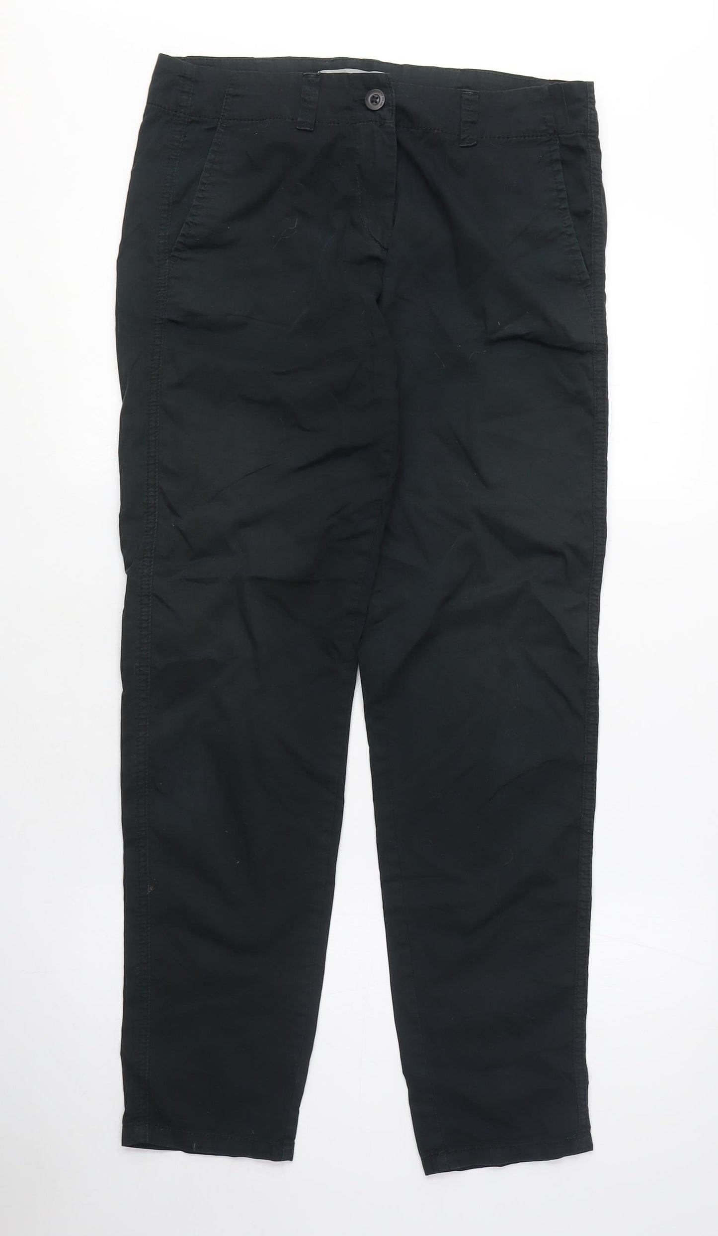 Marks and Spencer Womens Black Cotton Cargo Trousers Size 10 L30 in Regular Zip