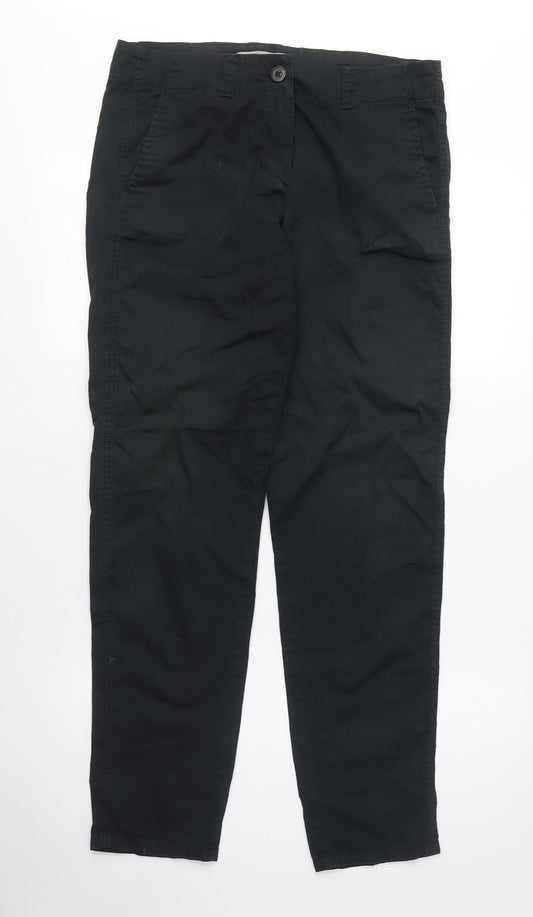 Marks and Spencer Womens Black Cotton Cargo Trousers Size 10 L30 in Regular Zip