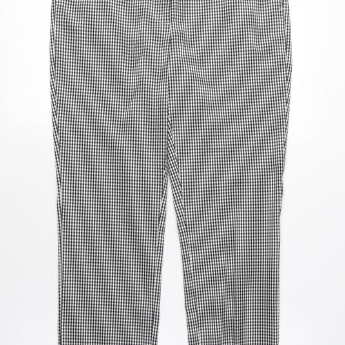 Marks and Spencer Womens Black Check Polyester Trousers Size 8 L28 in Regular Zip