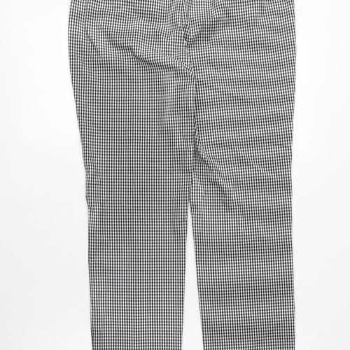 Marks and Spencer Womens Black Check Polyester Trousers Size 8 L28 in Regular Zip