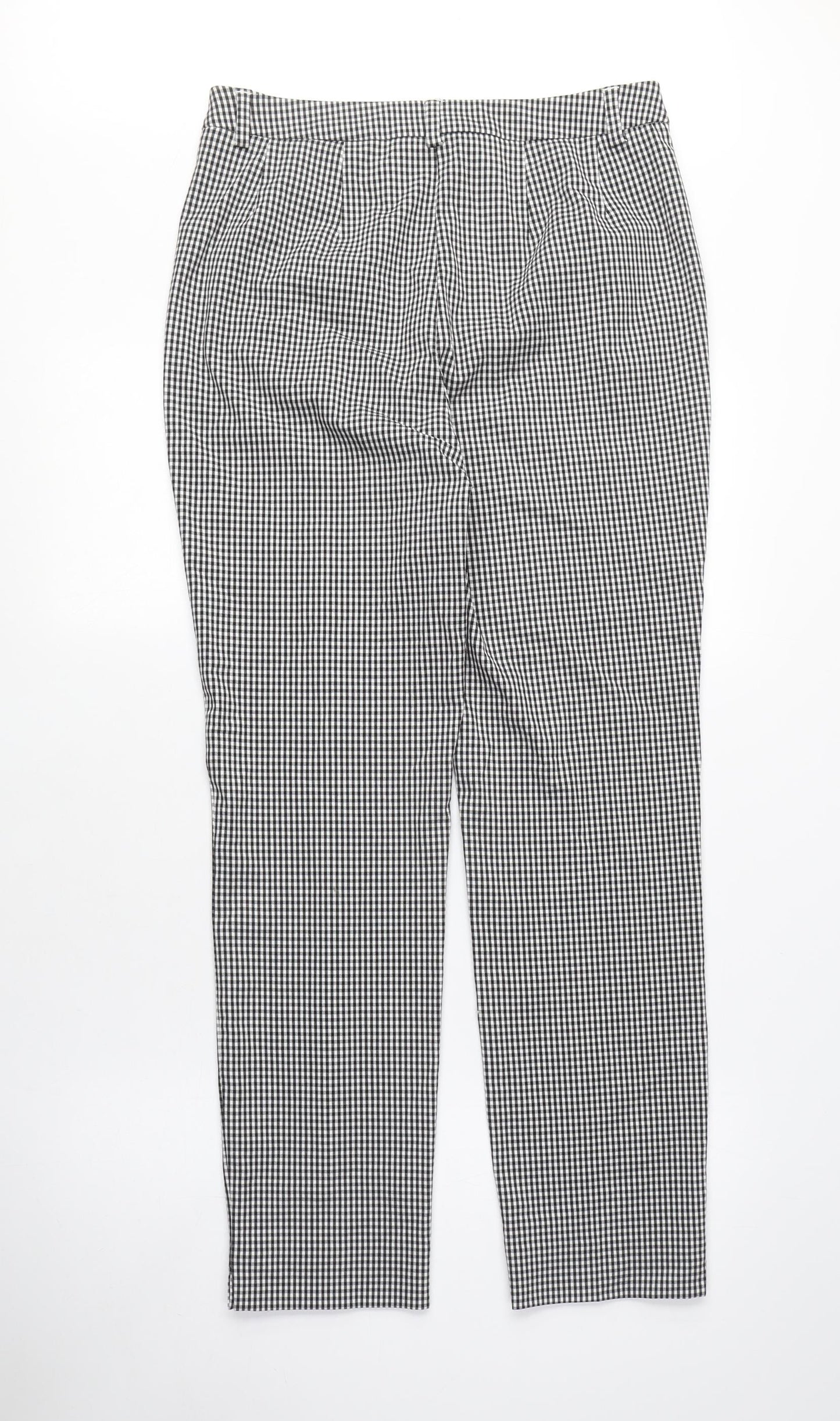 Marks and Spencer Womens Black Check Polyester Trousers Size 8 L28 in Regular Zip