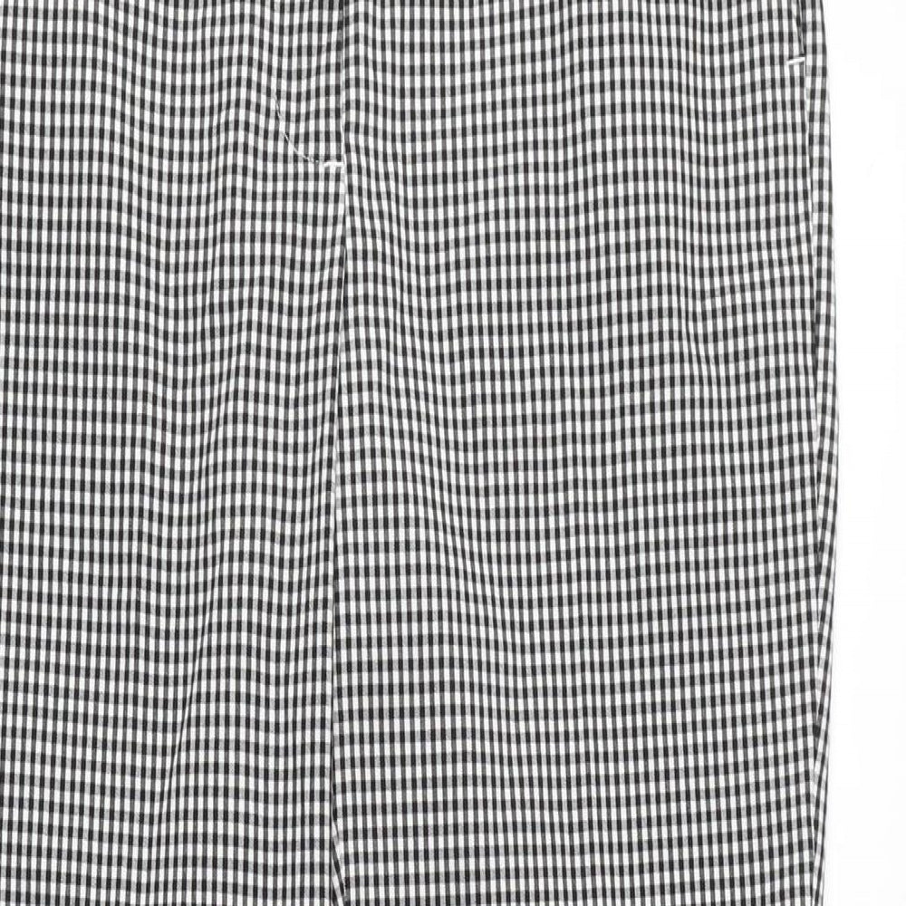 Marks and Spencer Womens Black Check Polyester Trousers Size 8 L28 in Regular Zip