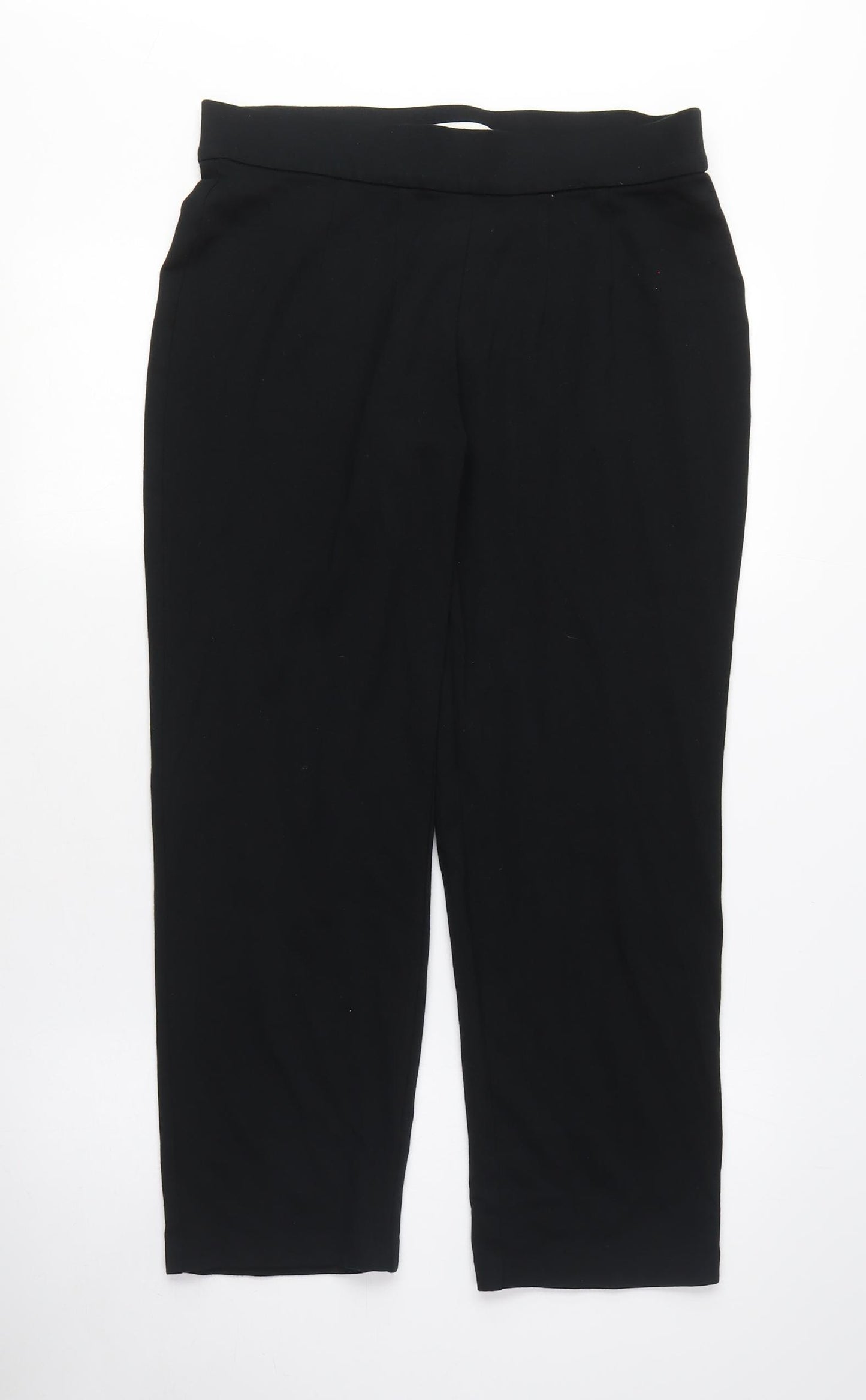 Marks and Spencer Womens Black Cotton Trousers Size 12 L25 in Regular - Stretch