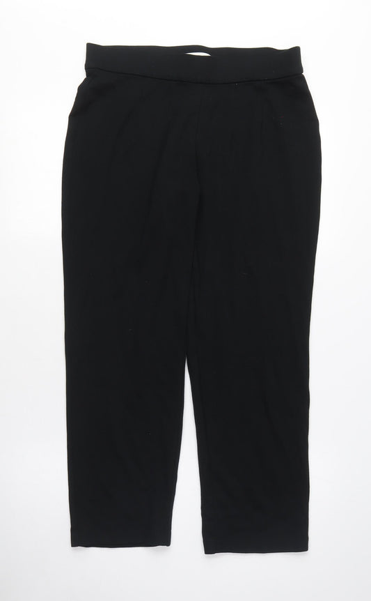 Marks and Spencer Womens Black Cotton Trousers Size 12 L25 in Regular - Stretch