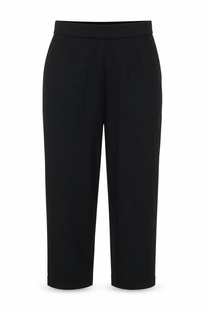 Marks and Spencer Womens Black Cotton Trousers Size 12 L25 in Regular - Stretch
