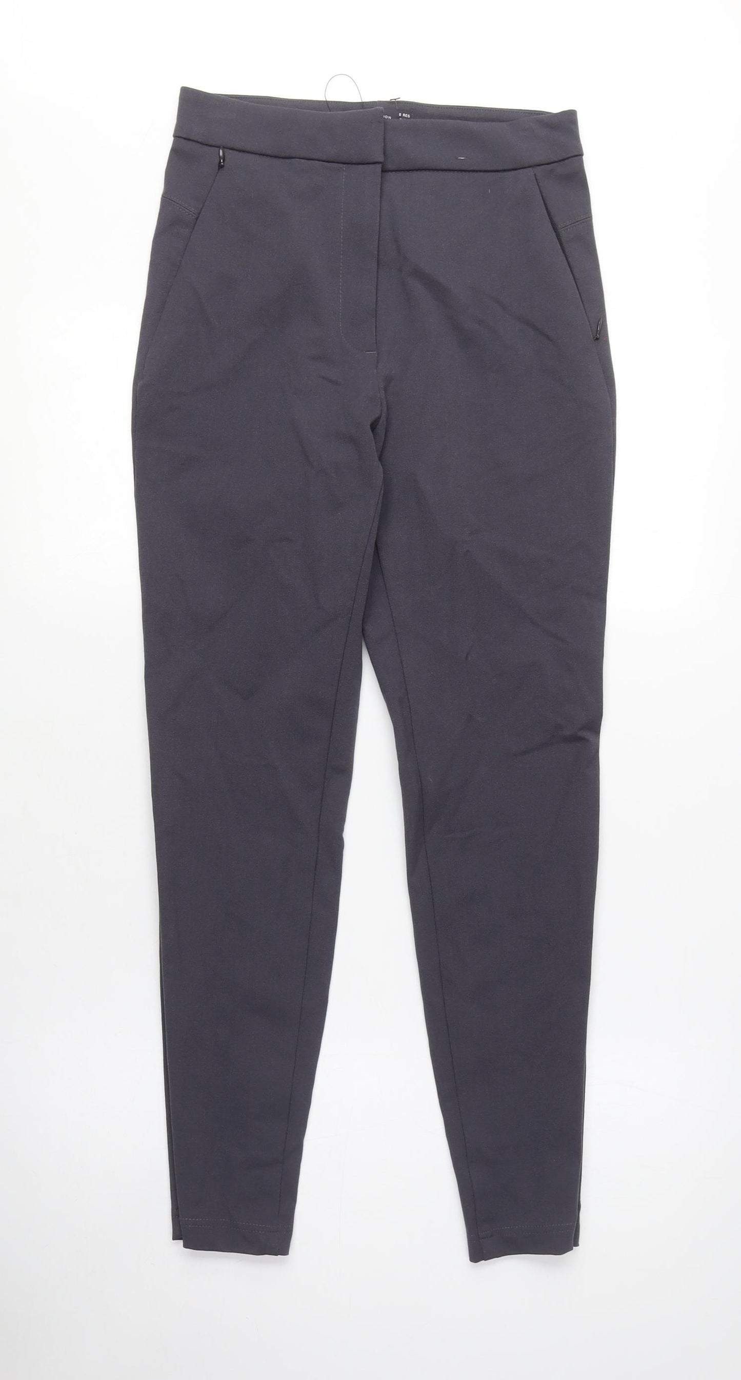 Marks and Spencer Womens Grey Polyamide Carrot Trousers Size 8 L27 in Regular Zip - Zip Leg