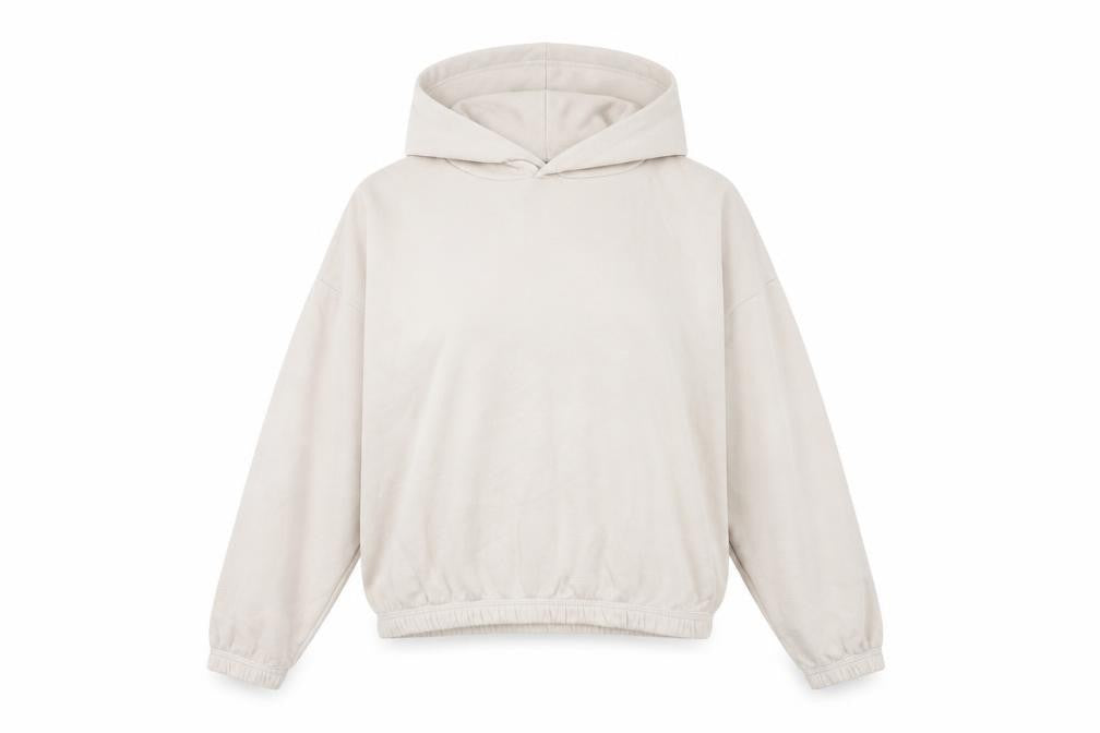 Front view of Zara women’s beige cotton pullover hoodie, size L, pullover