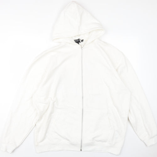 Boohoo Mens White Cotton Full Zip Hoodie Size M