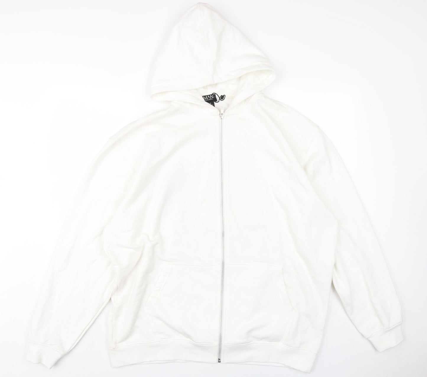 Boohoo Mens White Cotton Full Zip Hoodie Size M