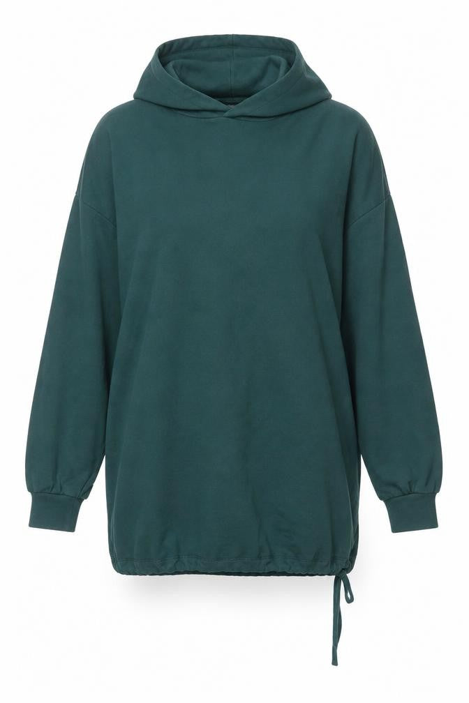 Front view of ASOS women’s green cotton pullover hoodie, size UK 12, pullover