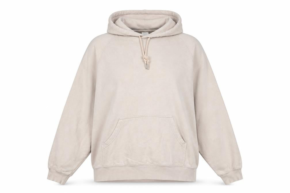 Front view of H&M women’s beige cotton pullover hoodie, size XL, pullover