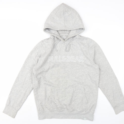 Pull&Bear Mens Grey Cotton Pullover Hoodie Size M