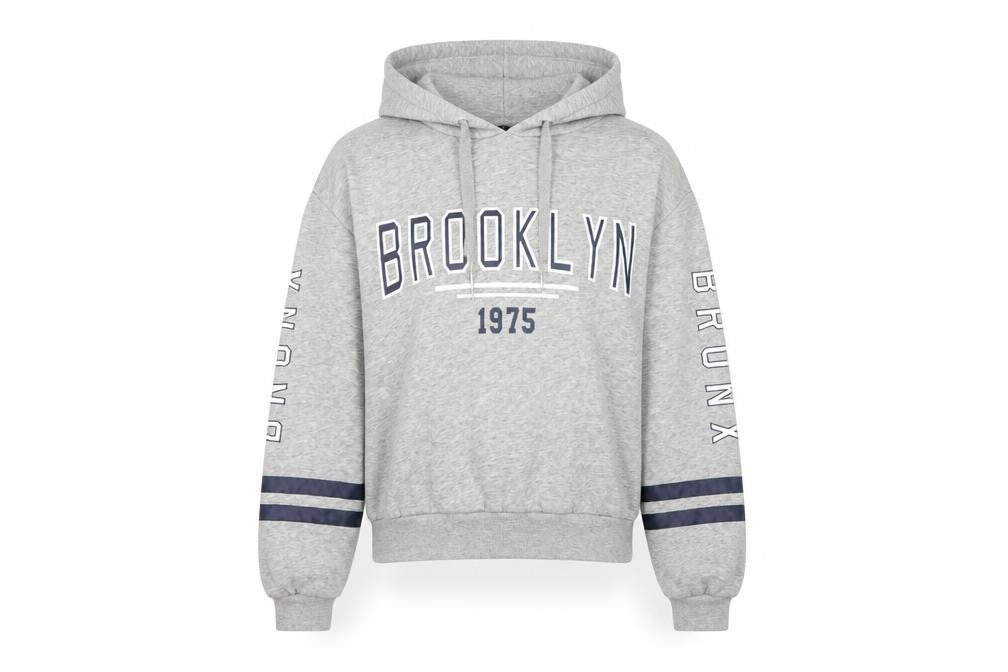 Front view of H&M women’s grey cotton pullover hoodie, size XS, pullover