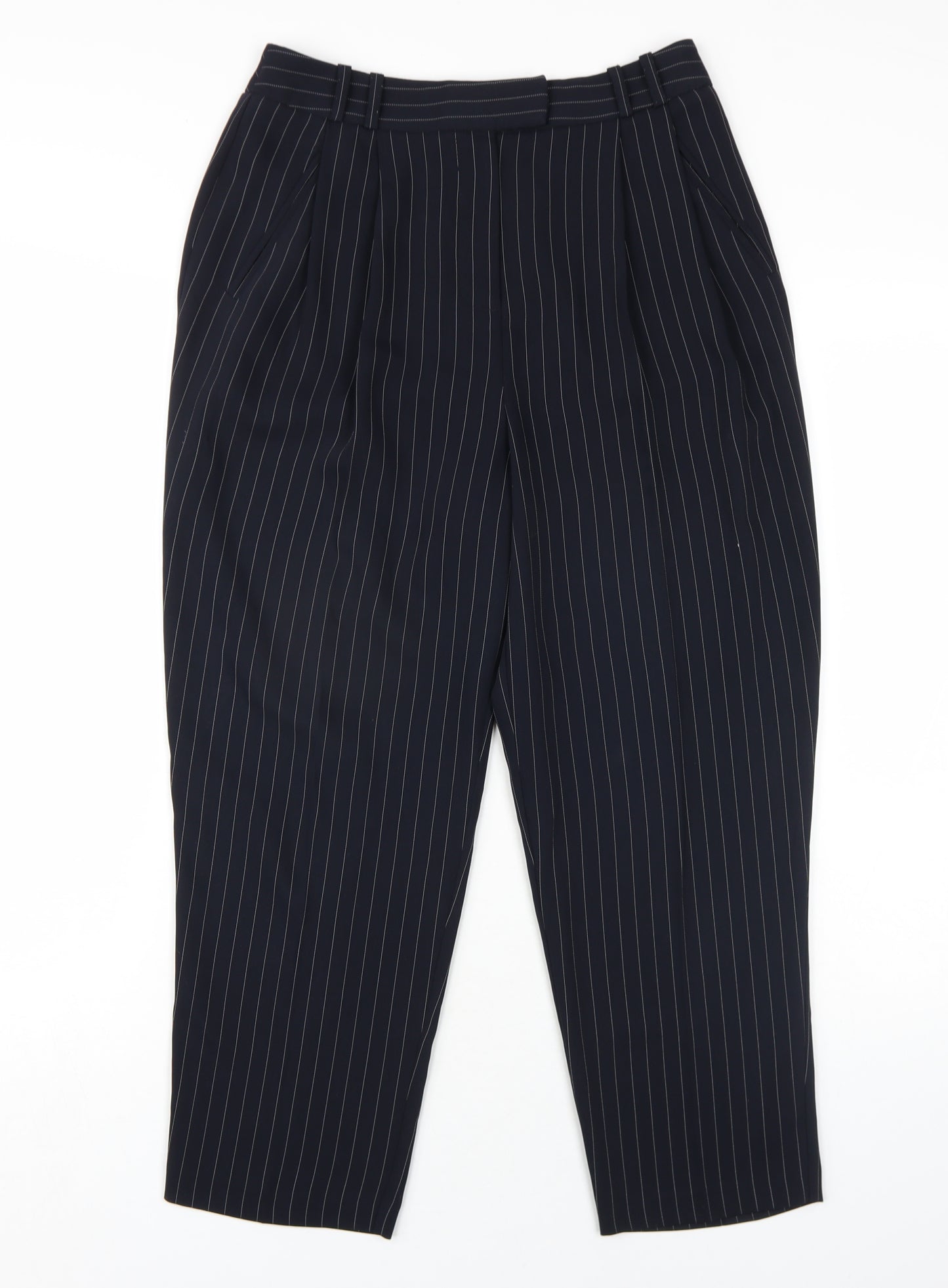 Warehouse Womens Black Striped Polyester Dress Pants Trousers Size 8 L25 in Regular Zip