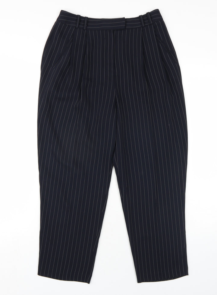 Warehouse Womens Black Striped Polyester Dress Pants Trousers Size 8 L25 in Regular Zip