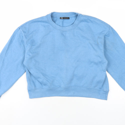 Zara Womens Blue Cotton Pullover Sweatshirt Size S Pullover