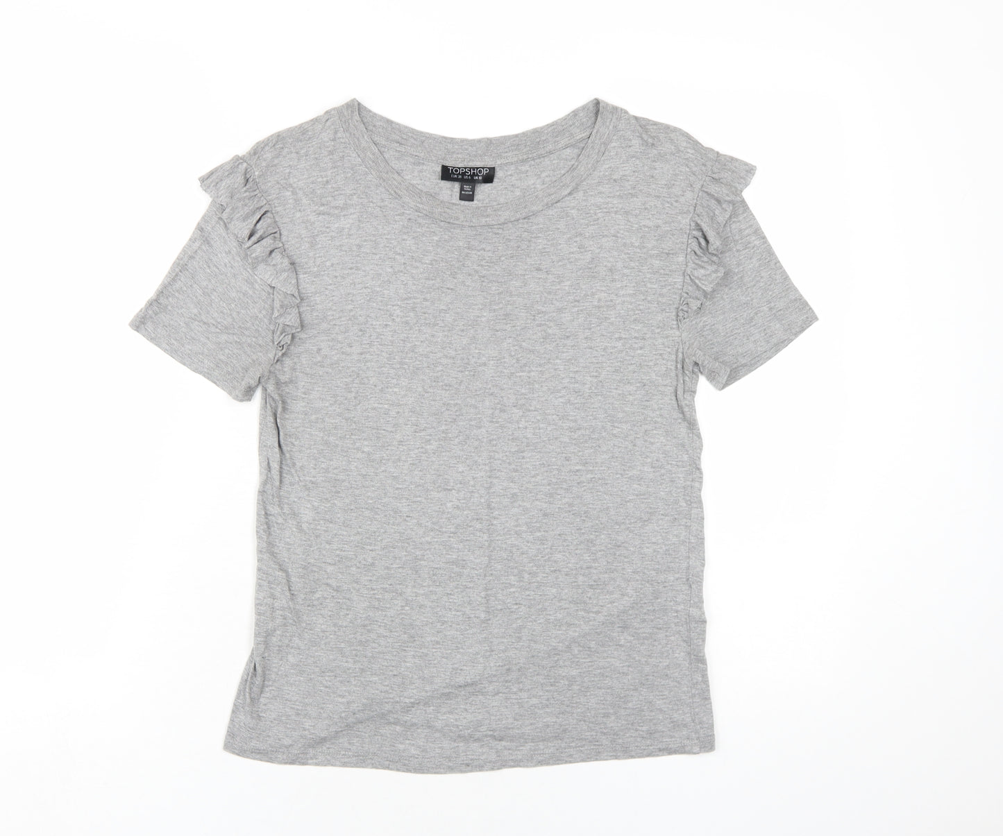 Topshop Womens Grey Viscose Basic T-Shirt Size 10 Round Neck