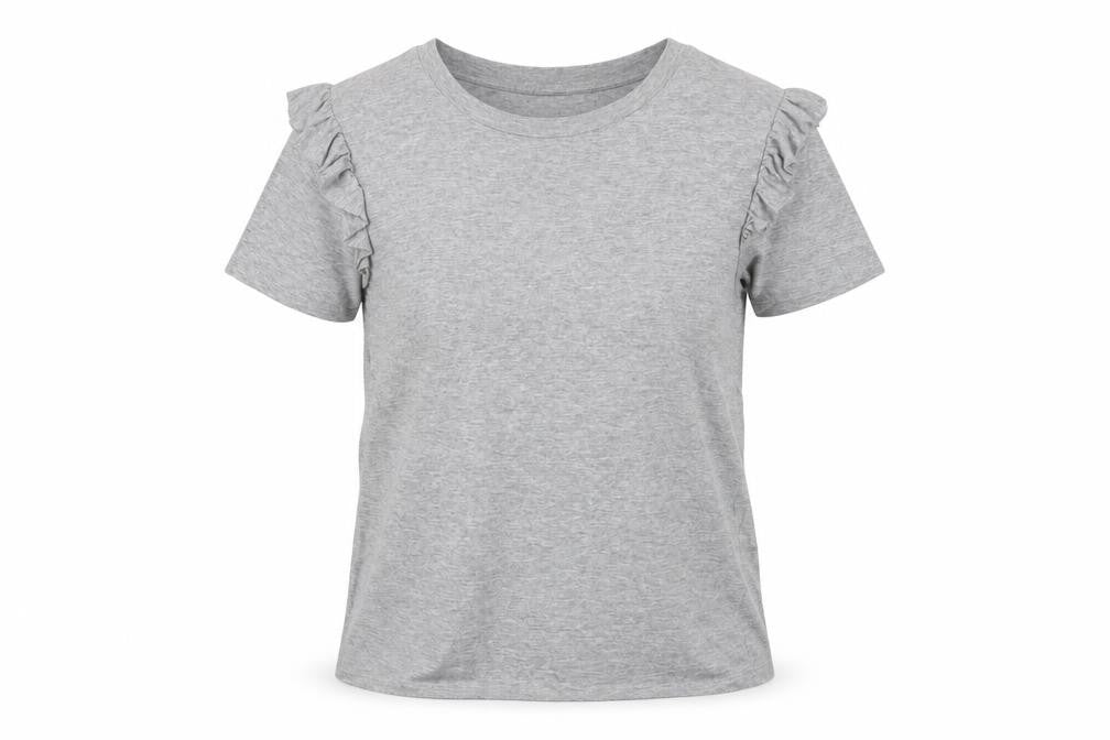 Front view of Topshop women’s grey viscose basic t-shirt, size UK 10, round neck