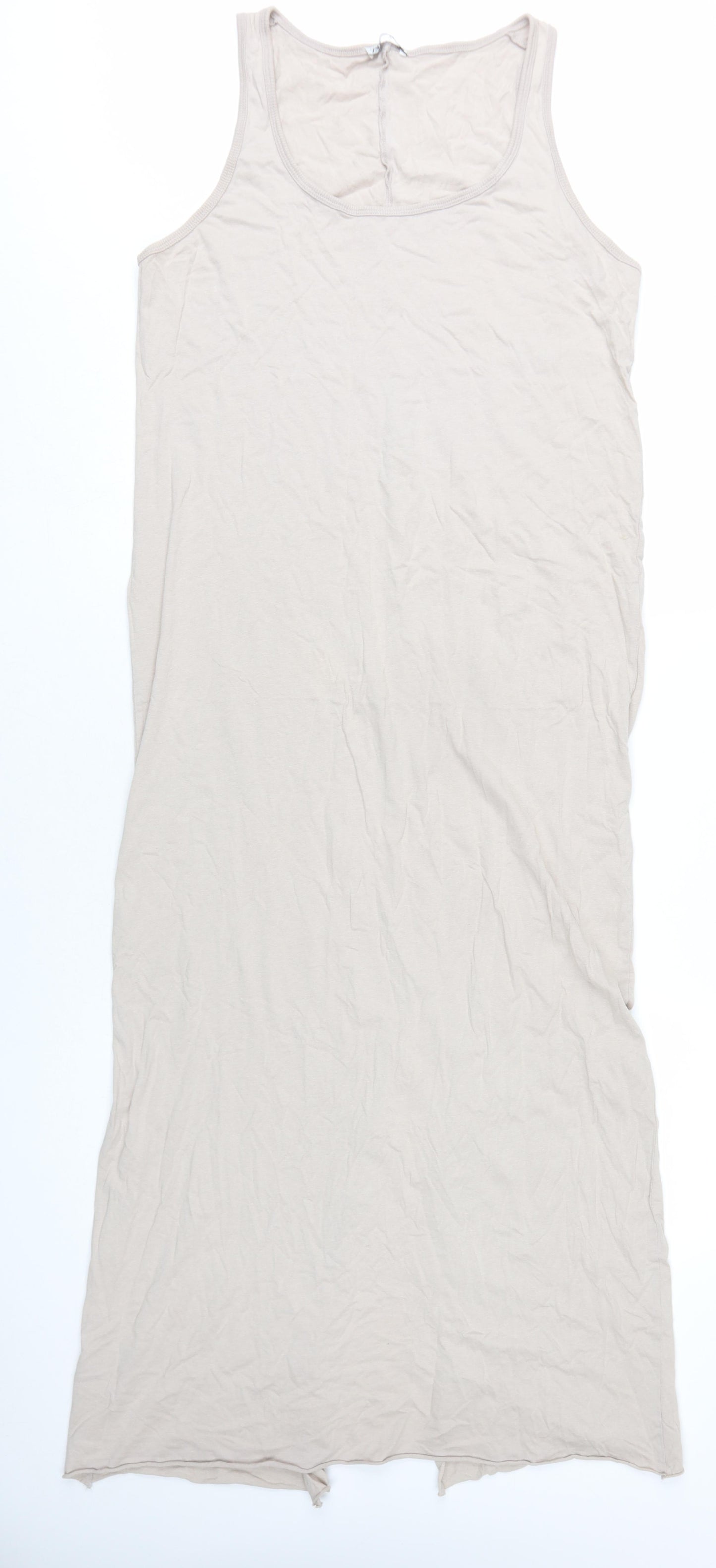 Zara Womens Beige Cotton Tank Dress Size M Scoop Neck Pullover