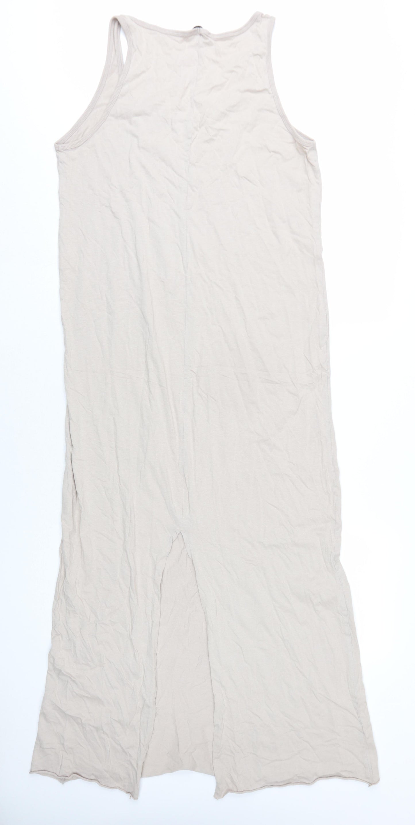 Zara Womens Beige Cotton Tank Dress Size M Scoop Neck Pullover