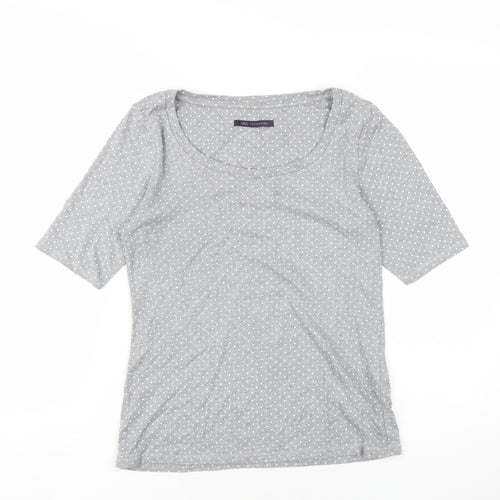 Marks and Spencer Womens Grey Polka Dot Cotton Basic T-Shirt Size 12 Scoop Neck