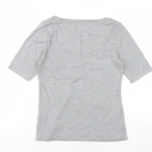 Marks and Spencer Womens Grey Polka Dot Cotton Basic T-Shirt Size 12 Scoop Neck