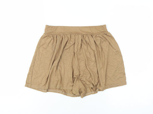 PRETTYLITTLETHING Womens Brown Vinyl Basic Shorts Size 10 Regular Pull On