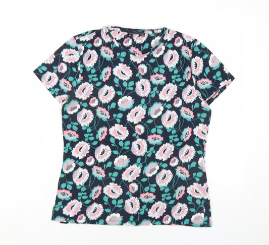 Marks and Spencer Womens Multicoloured Floral Cotton Basic T-Shirt Size 14 Round Neck