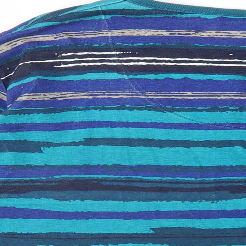 EWM Womens Blue Striped Cotton Basic T-Shirt Size 14 V-Neck