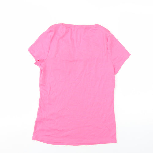 Marks and Spencer Womens Pink Cotton Basic T-Shirt Size 14 V-Neck