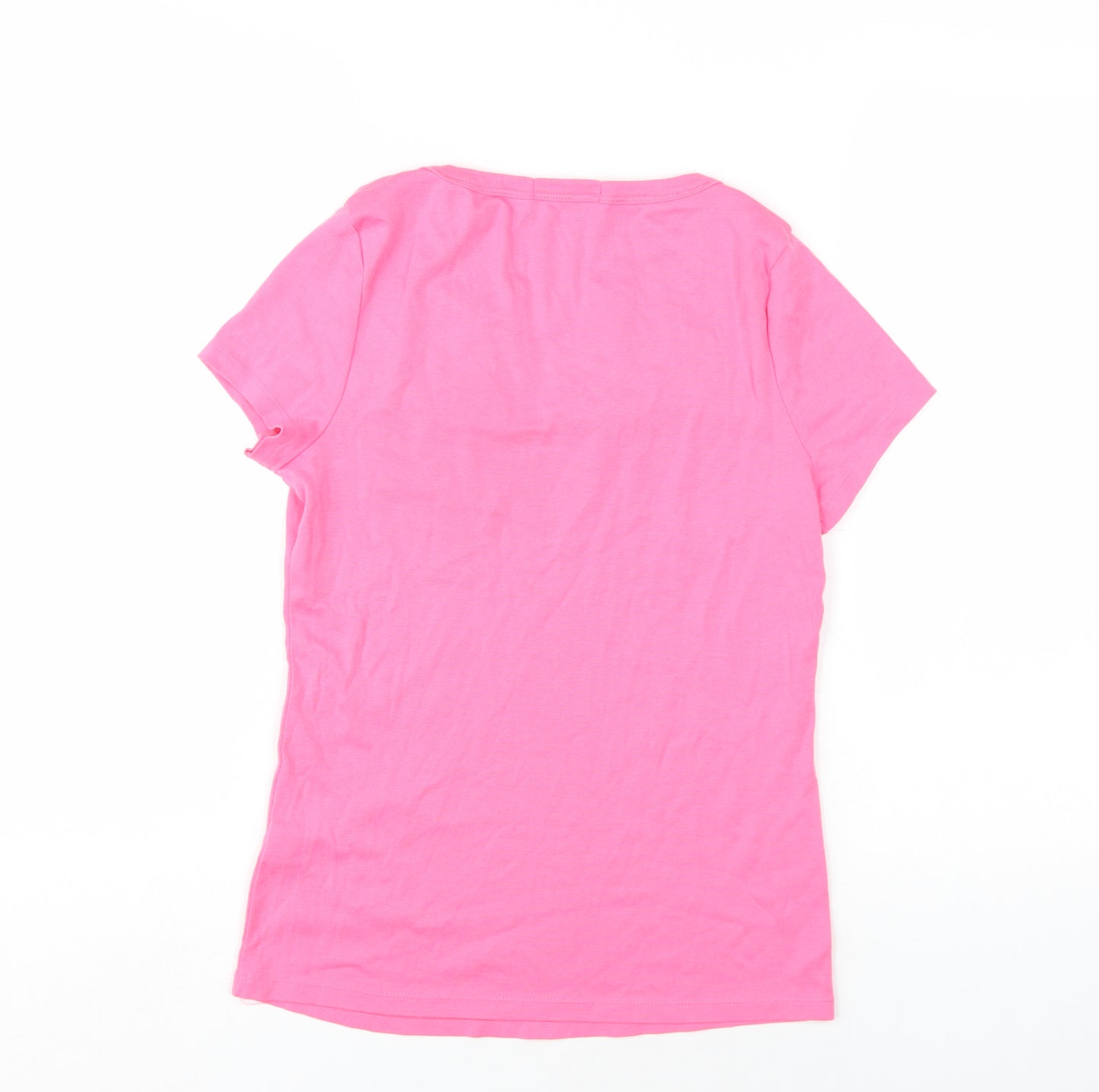 Marks and Spencer Womens Pink Cotton Basic T-Shirt Size 14 V-Neck