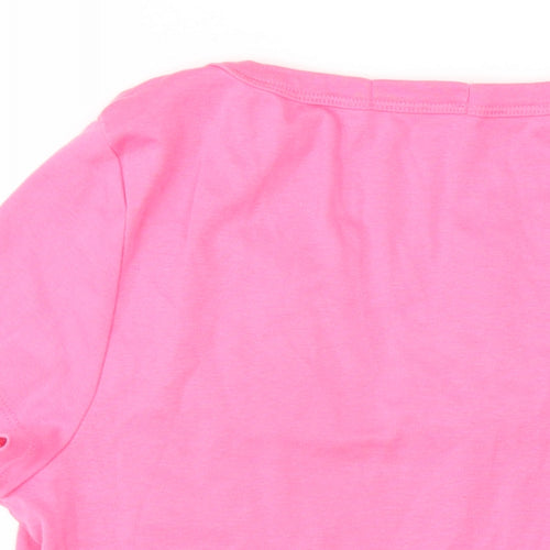 Marks and Spencer Womens Pink Cotton Basic T-Shirt Size 14 V-Neck