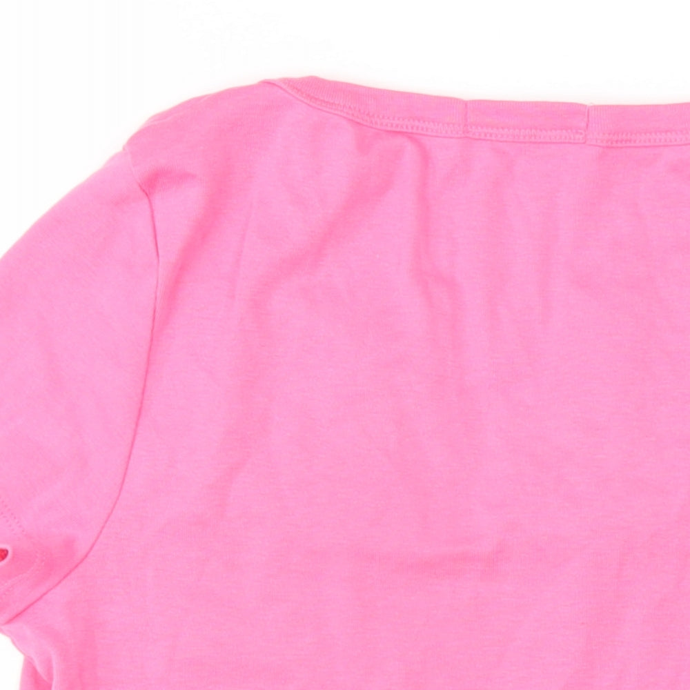 Marks and Spencer Womens Pink Cotton Basic T-Shirt Size 14 V-Neck