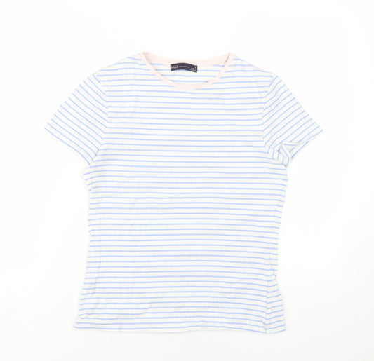 Marks and Spencer Womens Blue Striped Cotton Basic T-Shirt Size 12 Round Neck