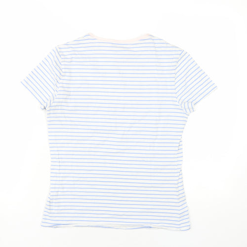 Marks and Spencer Womens Blue Striped Cotton Basic T-Shirt Size 12 Round Neck