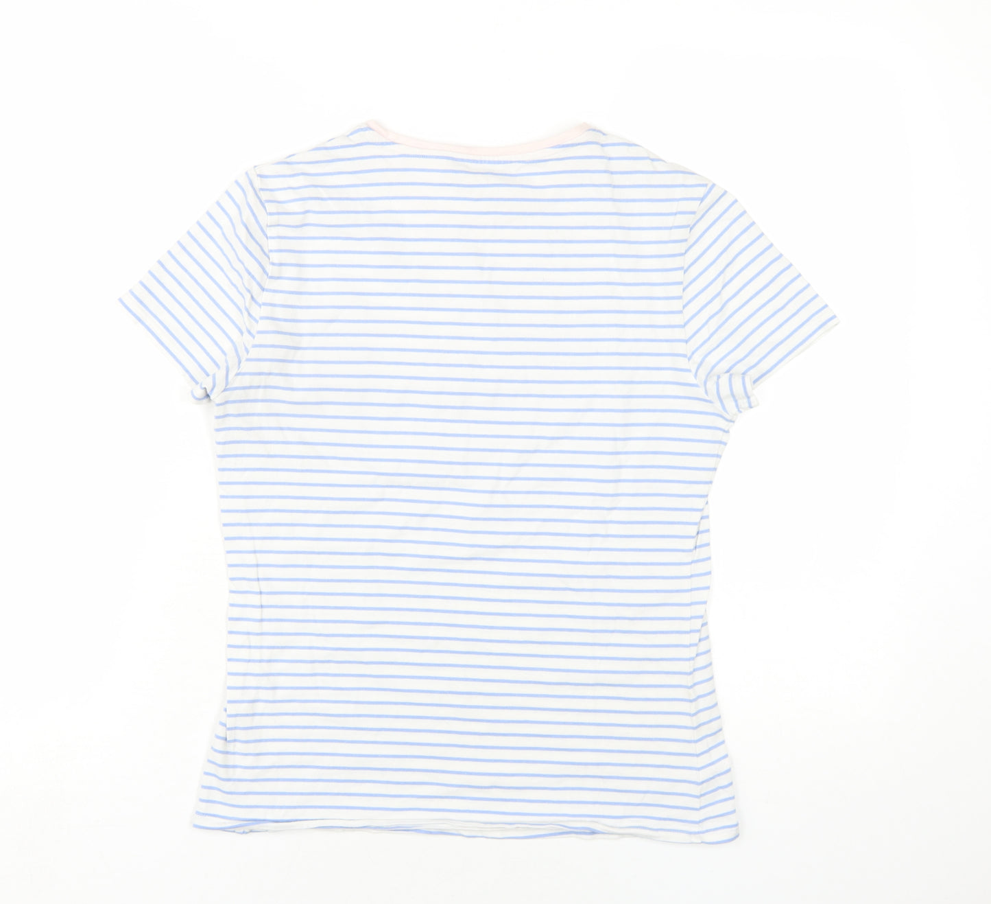 Marks and Spencer Womens Blue Striped Cotton Basic T-Shirt Size 12 Round Neck