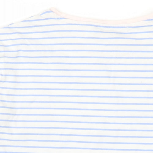 Marks and Spencer Womens Blue Striped Cotton Basic T-Shirt Size 12 Round Neck