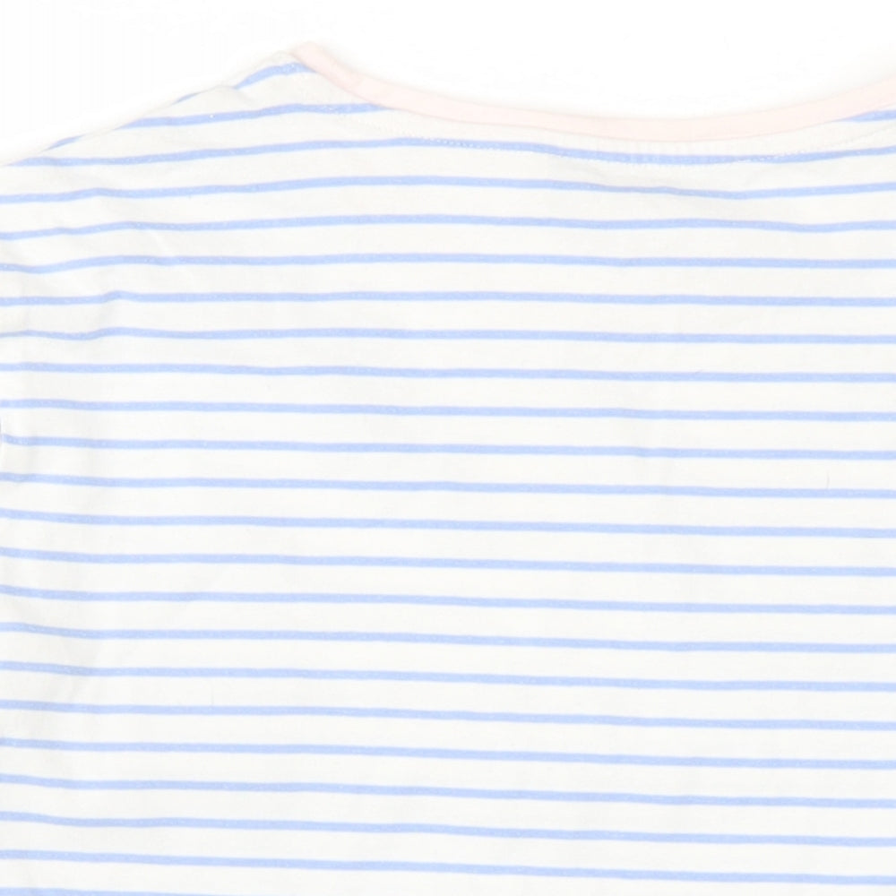 Marks and Spencer Womens Blue Striped Cotton Basic T-Shirt Size 12 Round Neck