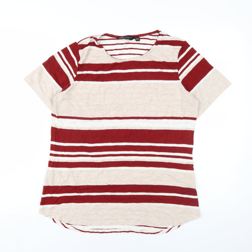 Dorothy Perkins Womens Red Striped Viscose Basic T-Shirt Size 14 Round Neck