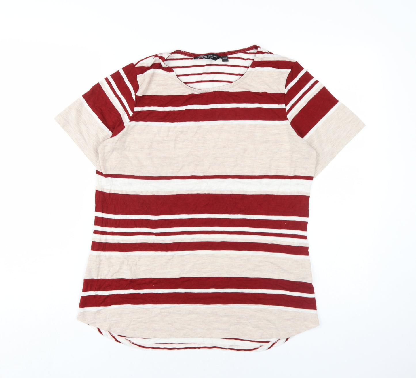 Dorothy Perkins Womens Red Striped Viscose Basic T-Shirt Size 14 Round Neck